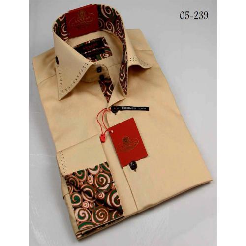 Axxess Tan / Brown Accent Lining 100% Cotton Dress Shirt 05-239